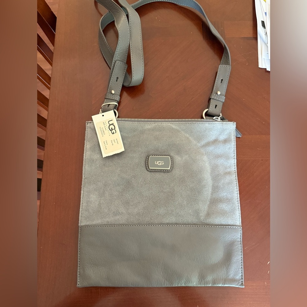 UGG Abby Gray Suede Crossbody Bag with Adjustable Strap